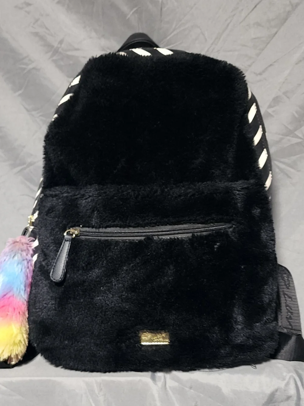 Luv Betsey By Betsey Johnson Black Faux Fur Hooded Cat Backpack